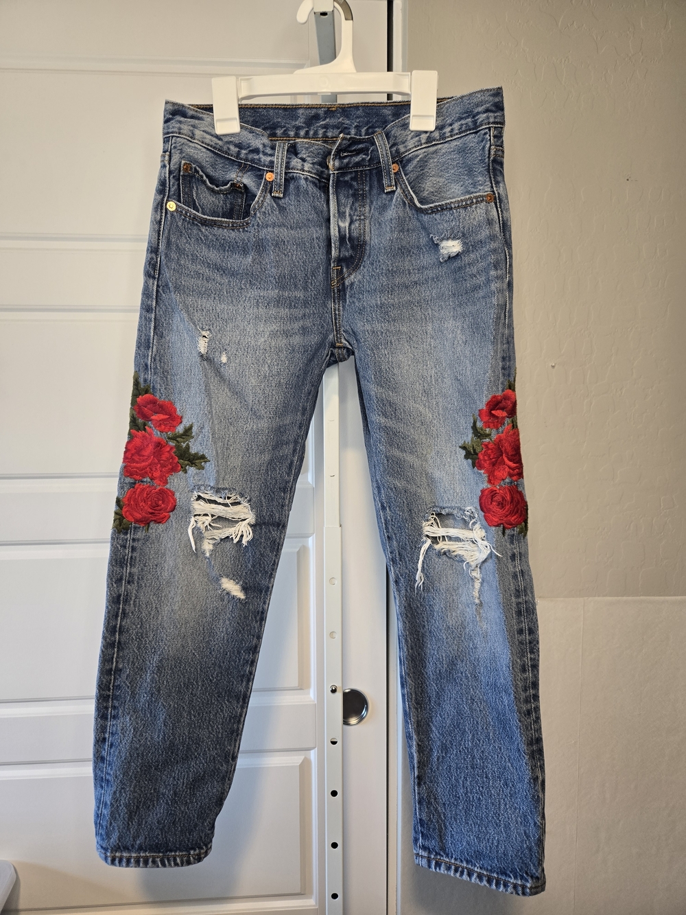 Levi's Blue Jeans with Red Rose Embroidery